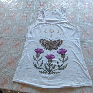 Tank top with thistle and moth design